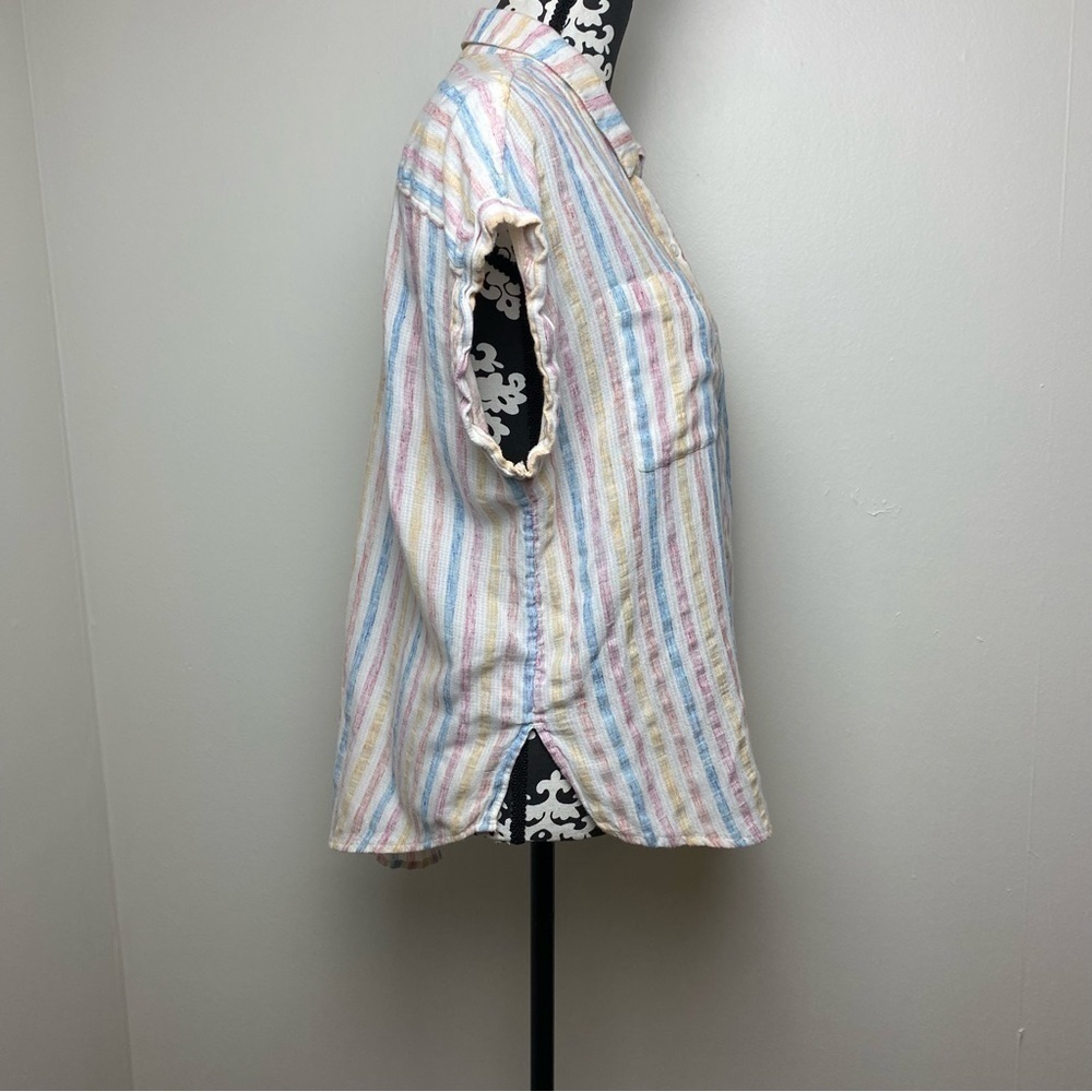 Lucky Brand Split Back Striped Button Front Lightweight Top - Picture 5 of 15